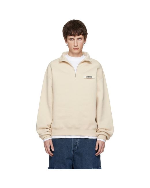Jacquemus Natural 'The Gros Grain' Zipped-Rollneck Sweatshirt for men