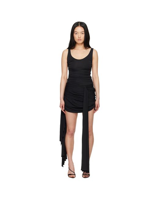 Mugler Black Draped Mini Dress With Side Trains