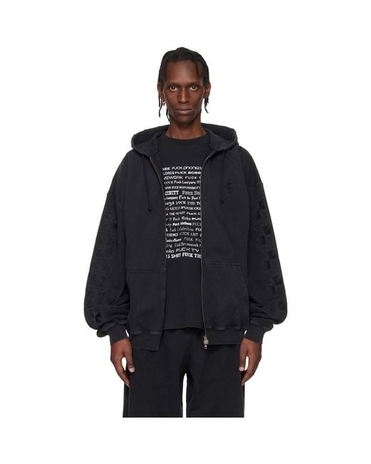 Vetements Black Embroidered Biker Cross Sleeves Zip-Up Hoodie for men