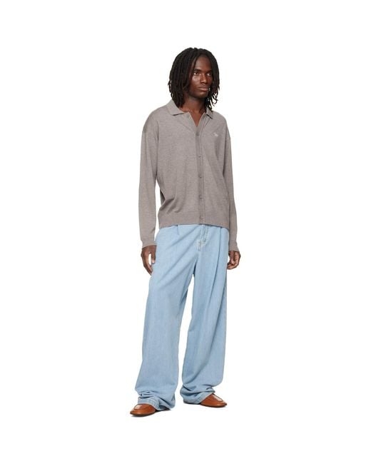 Maison Kitsuné Gray Taupe Profile Fox Comfort Polo Cardigan for men