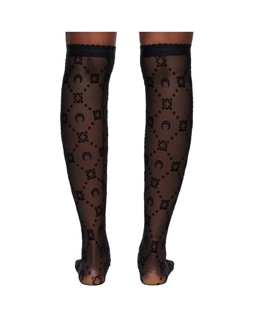 MARINE SERRE Black Moonogram Mesh Flock Long Socks