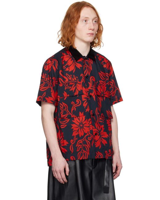 Sacai red floral shirt for men lyst
