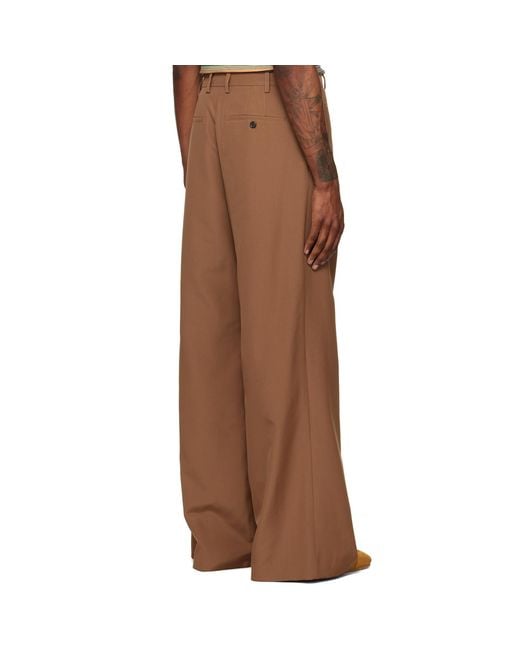 Marni Brown Technical Wool Buttoned Flap Trousers for men