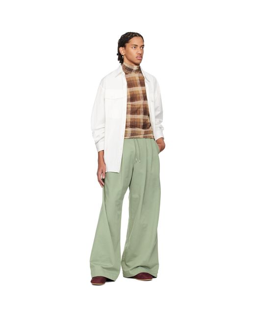 Dries Van Noten Green Pleated Sweatpants for men