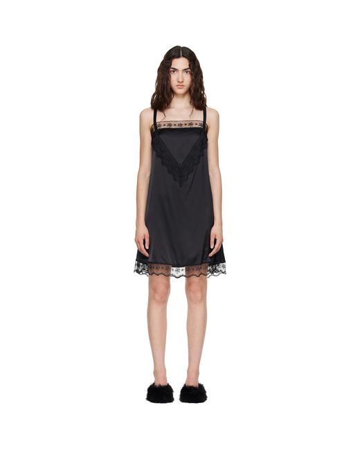 Simone Rocha Black Square Neck Lace Trim Minidress