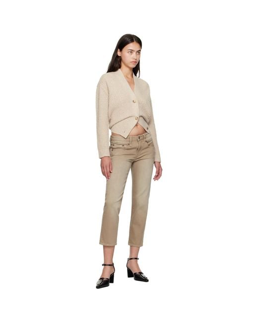 R13 Natural Split Hem Ribbed Cardigan