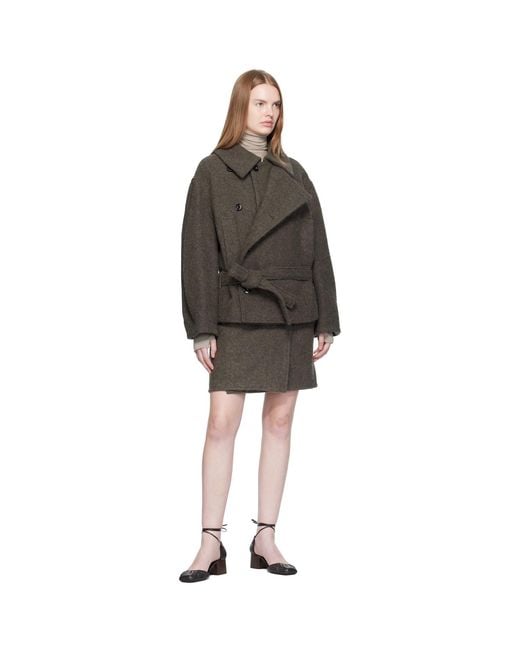 Lemaire Black Khaki Short Asymmetrical Bathrobe Coat