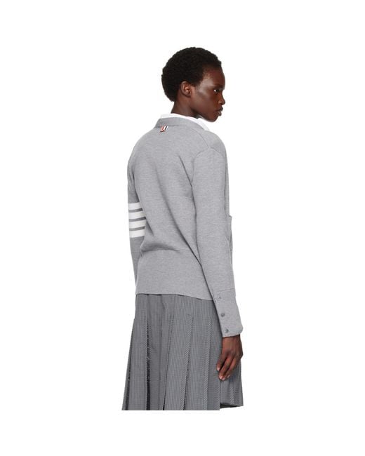 Thom Browne Gray Wool 4-Bar V-Neck Cardigan
