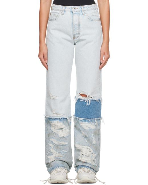 Heron Preston White Blue Layered Jeans