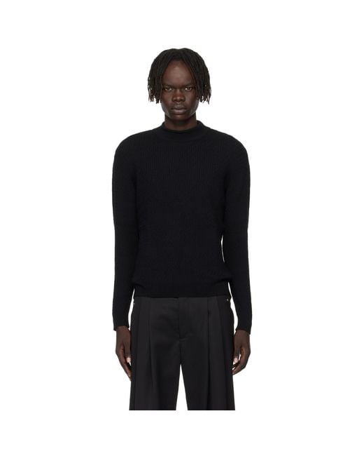 Ernest W. Baker Black Mock Neck Cable-Knit Sweater for men