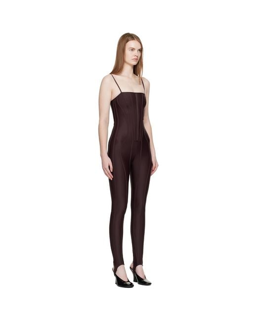 Mugler Black Burgundy Boned Stretch Catsuit