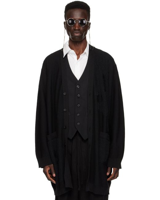 Yohji Yamamoto Black Distressed Cardigan for men