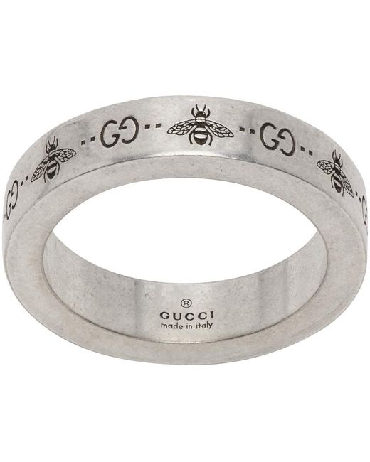Gucci Metallic Logo-engraved Silver Ring for men