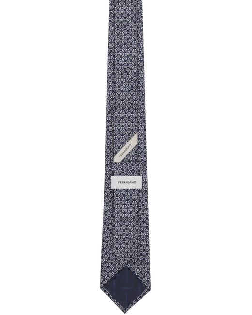 Ferragamo Black Navy Gancini Print Silk Tie for men