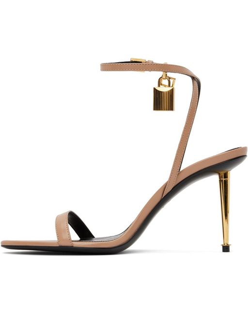 Tom Ford Black Taupe Padlock Pointed Naked Heeled Sandals