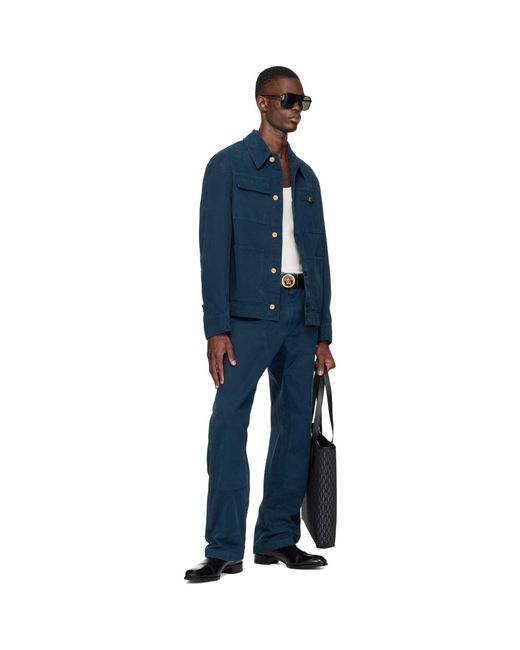 Versace Blue Overdyed Canvas Carpenter Trousers for men