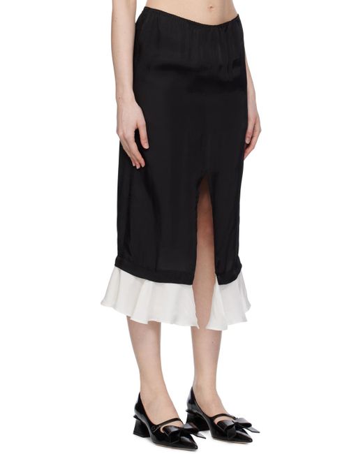 Pushbutton Black Frilled Hem Midi Skirt