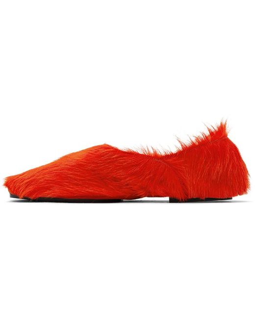 Jil Sander Red Long Hair Pony Loafers