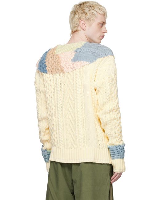 Greg Lauren Natural Stitchwork Fair Isle Sweater for men