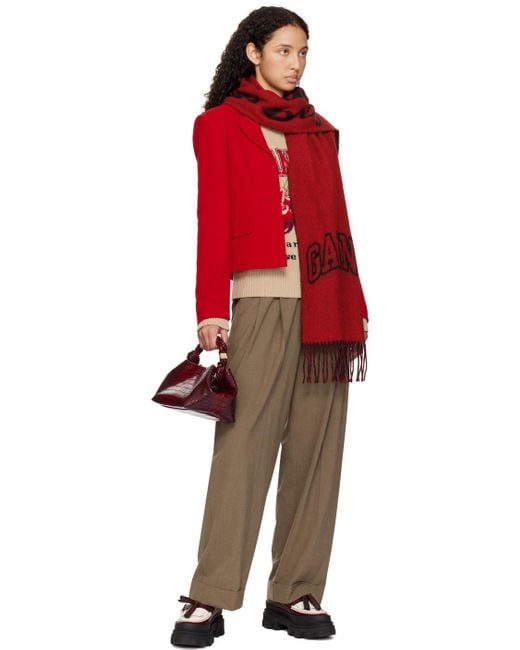 Ganni Red Croc-Embossed Leather Top-Handle Bag