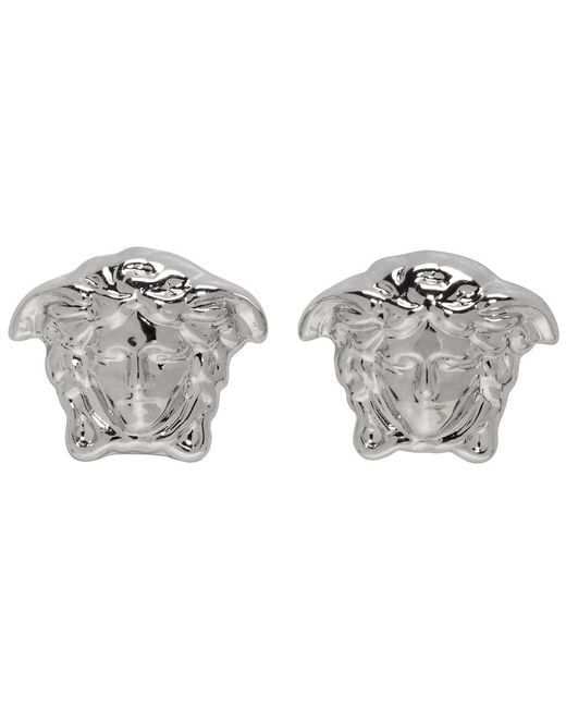 Versace Metallic Silver Medusa Stud Earrings