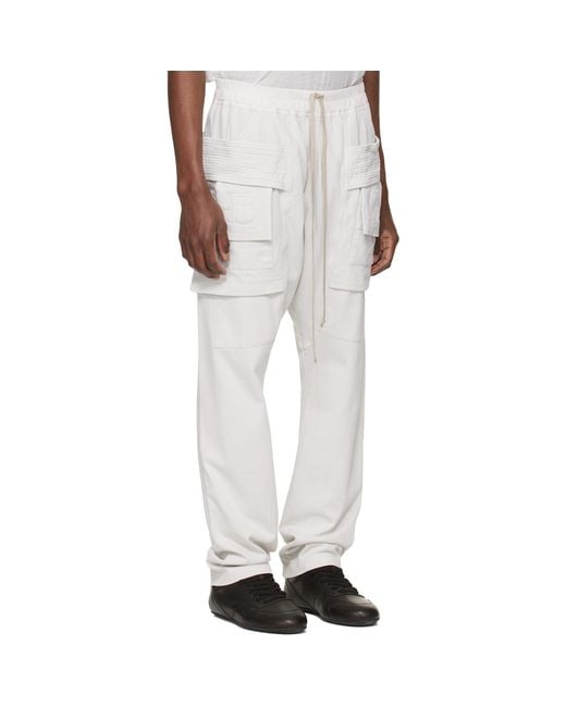 Rick Owens White Off- Temple Creatch Drawstring Cargo Pants for men