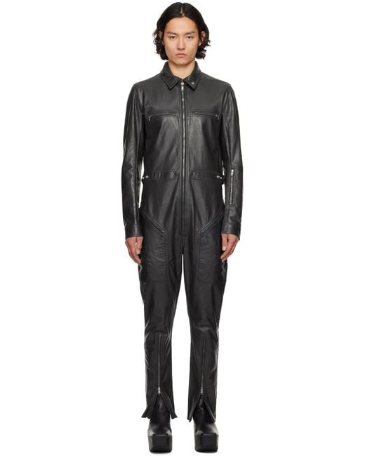 Rick Owens Hollywood Headon Flightsuit Leather Jumpsuit in Black 