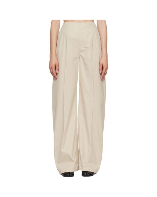 MM6 by Maison Margiela Natural Off- Light Cotton Twill Wide-Leg Trousers