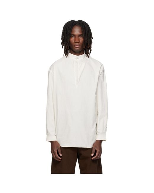 Lemaire White Off- Sailor Washed Cotton Silk Blend Shirt for men