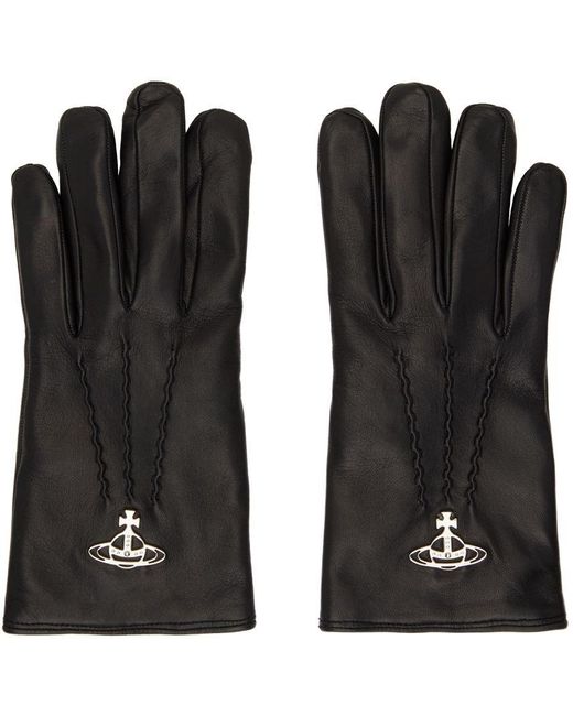 Vivienne Westwood Leather Black Orb Classic Gloves Lyst