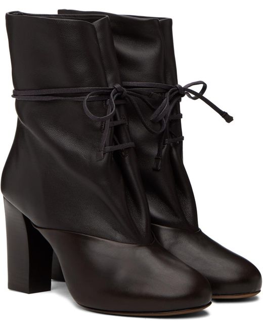 Lemaire Black Brown Round Toe Laced Boots