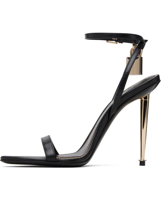 Tom Ford Black Padlock Pointy Naked Heeled Sandals