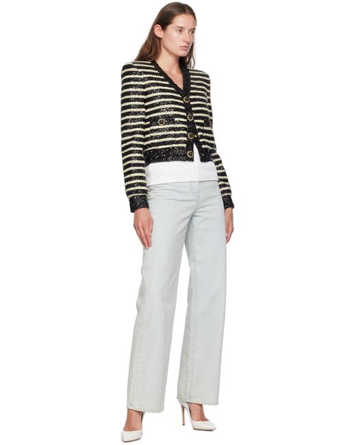 Balmain &ホワイト ショート ボーダー スパンコール ジャケット Black