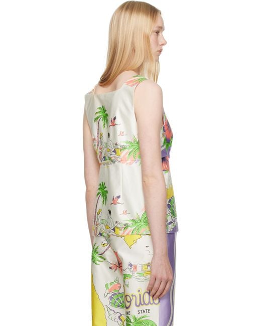 Anna Sui Multicolor Off- Florida Sleeveless Bow Top