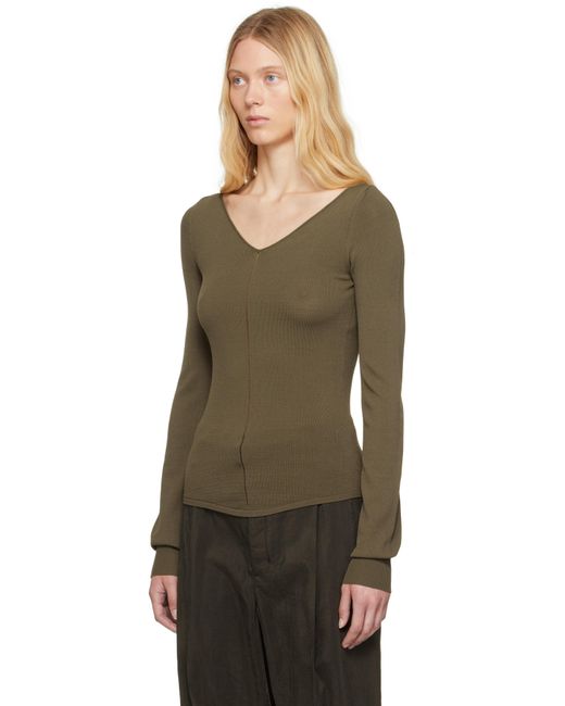 Lemaire カーキ ワイドVネック トップス Green