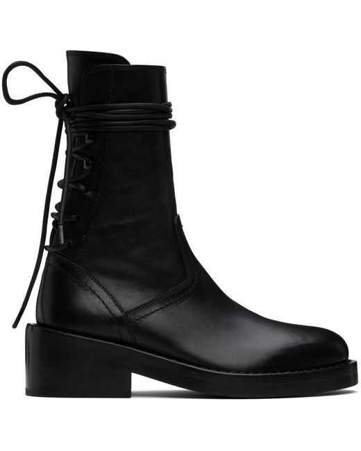 Ann Demeulemeester Black Henrica Calfskin Lace-Up Mid-Calf Boots