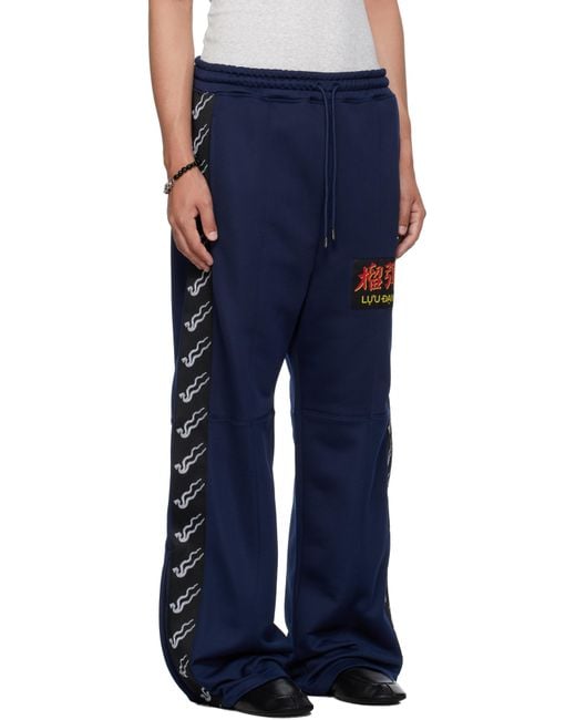 Lu'u Dan Blue Stacked Track Sweatpants for men