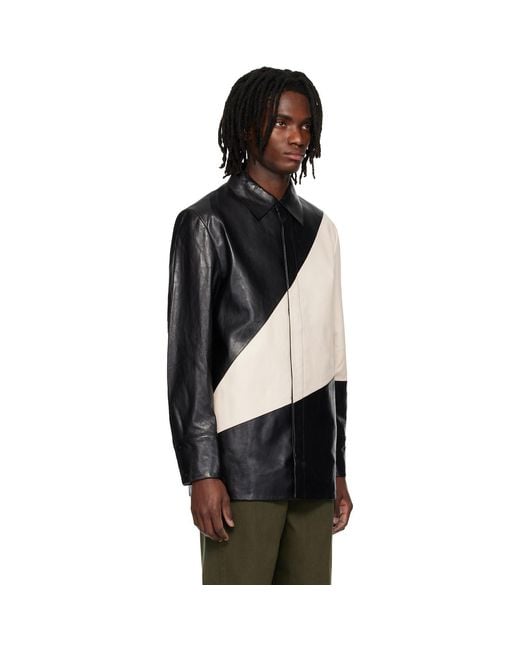 Entire studios Black Off- Block Leather Shirt for men