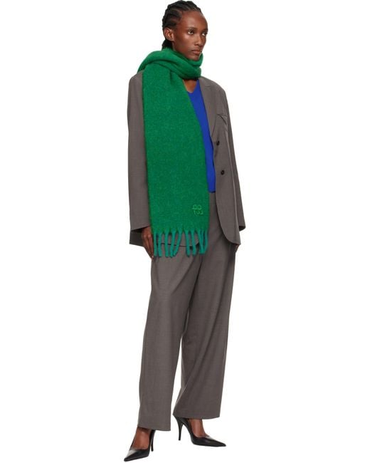 Ruslan Baginskiy Green Fringed Alpaca-Blend Mid Scarf