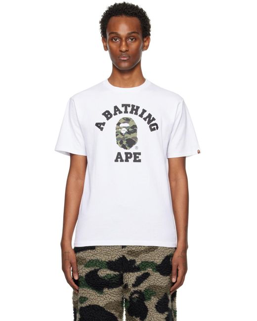 A Bathing Ape White 1st Camo College T-shirt for men