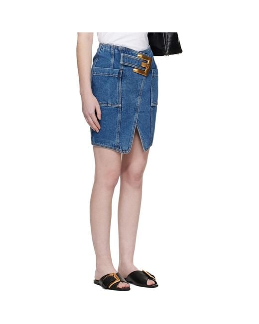 Balmain Blue Short Denim Belt Midi Skirt