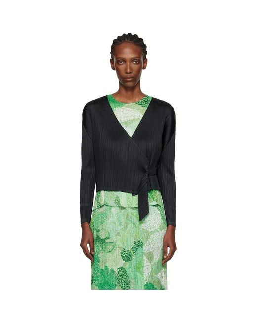 Pleats Please Issey Miyake Black Facade Cardigan