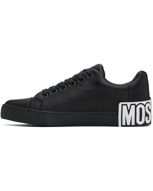 Moschino Black Maxi Logo Calfskin Sneakers for men