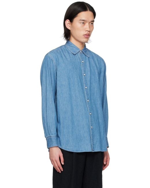 Chemise bleue en denim à boutons-pression Auralee pour homme en coloris Blue