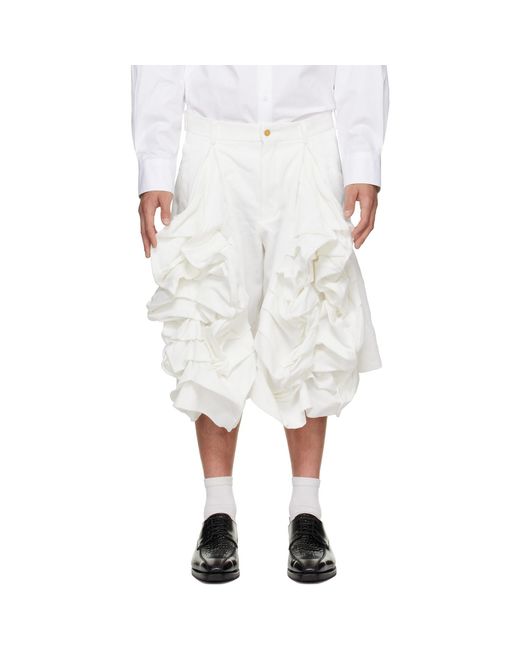 Comme des Garçons White Polyester Heavy Kersey Shorts for men