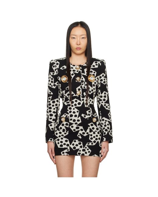 Area Black & Off-white Crystal Medallion Blazer
