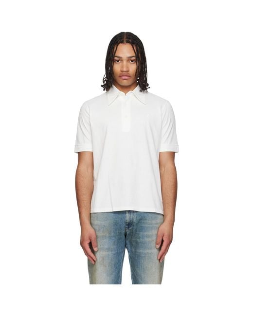 MM6 by Maison Margiela White Off- Embroidered-Logo Polo for men