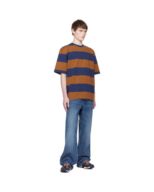 Marni Blue Tan Maxi-Stripe Cotton T-Shirt for men