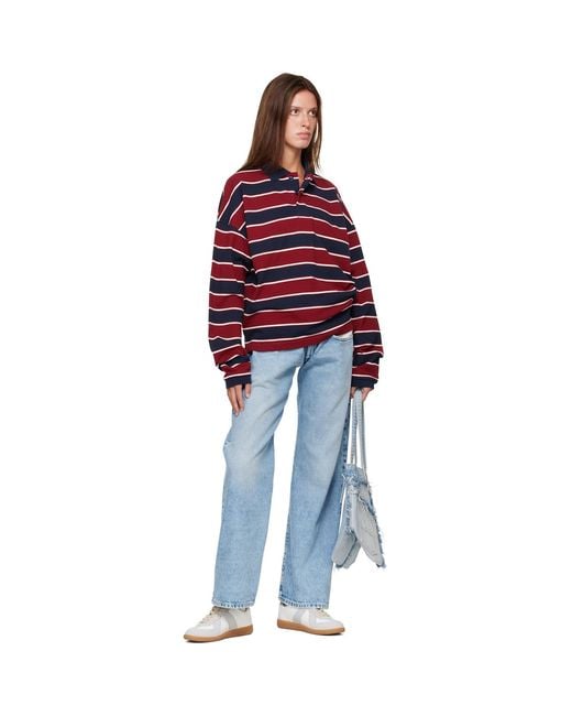 Rhude Red Burgundy & Fontaine Striped L/S Polo