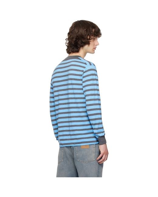 Junya Watanabe Blue Worsted Wool Jersey Stripe Sweater for men
